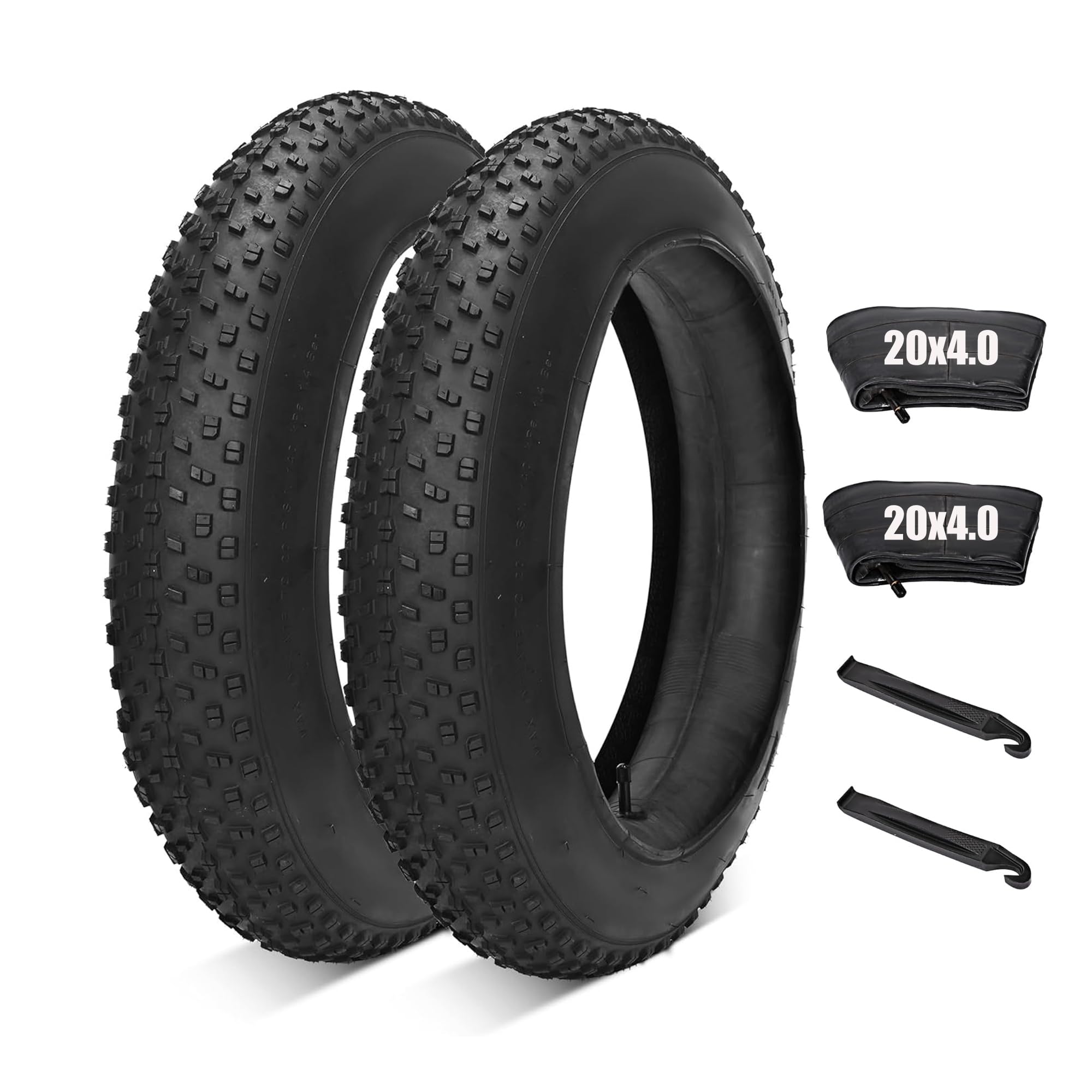 2er Set Fahrradreifen 20 Zoll, 20x4.0 Fahrradschlauch Reifen Fatbike | 2 Stück Fahrradschlauch AV32mm Ventil und 2 Reifenheber Compatible Heavy Duty E-Bike 20x4.0/20x3.8 Reifen und Schlauche