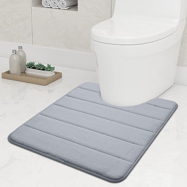 smiry Non-Slip Toilet Mat, Extra Soft U-Shape Pedestal Mat for Toilet, Ultra Absorbent Memory Foam Bathroom Toilet Mat for Floor, Machine-Washable Dry Pedestal Mat Only, 50 x 60 cm, Light Grey