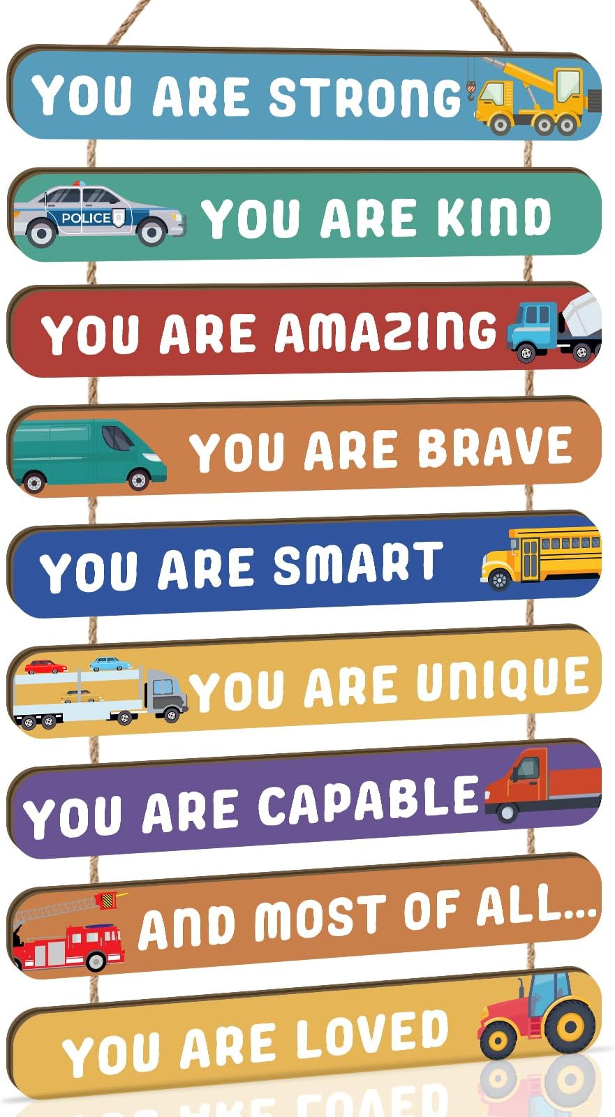 KAIRNE Inspirational Phrases Wall Plaque Colorful Construction Car Hanging Sign Boys Room Decor Motivational Quotes Wall Art Positive Phrases You Are Kind Hanging Plaque for Nursery Kids Bedroom Decor