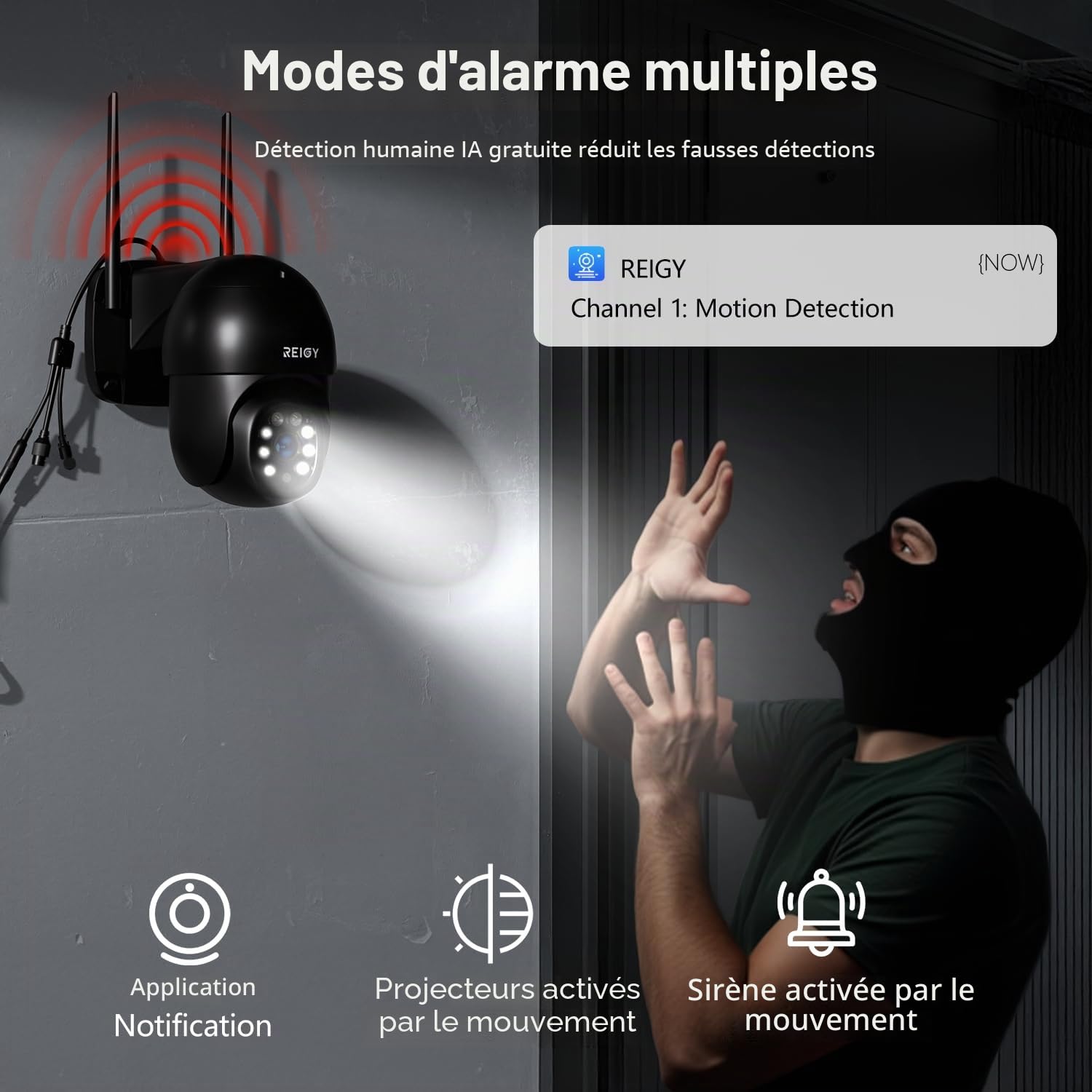 REIGY 8MP Caméra de Surveillance WiFi Extérieure PT 360°, IP Caméra de Sécurité sans Fil(3840 * 2160p) avec Détection Mouvements Vision Nocturne Couleur Audio Bidirectionnel Compatible NVR