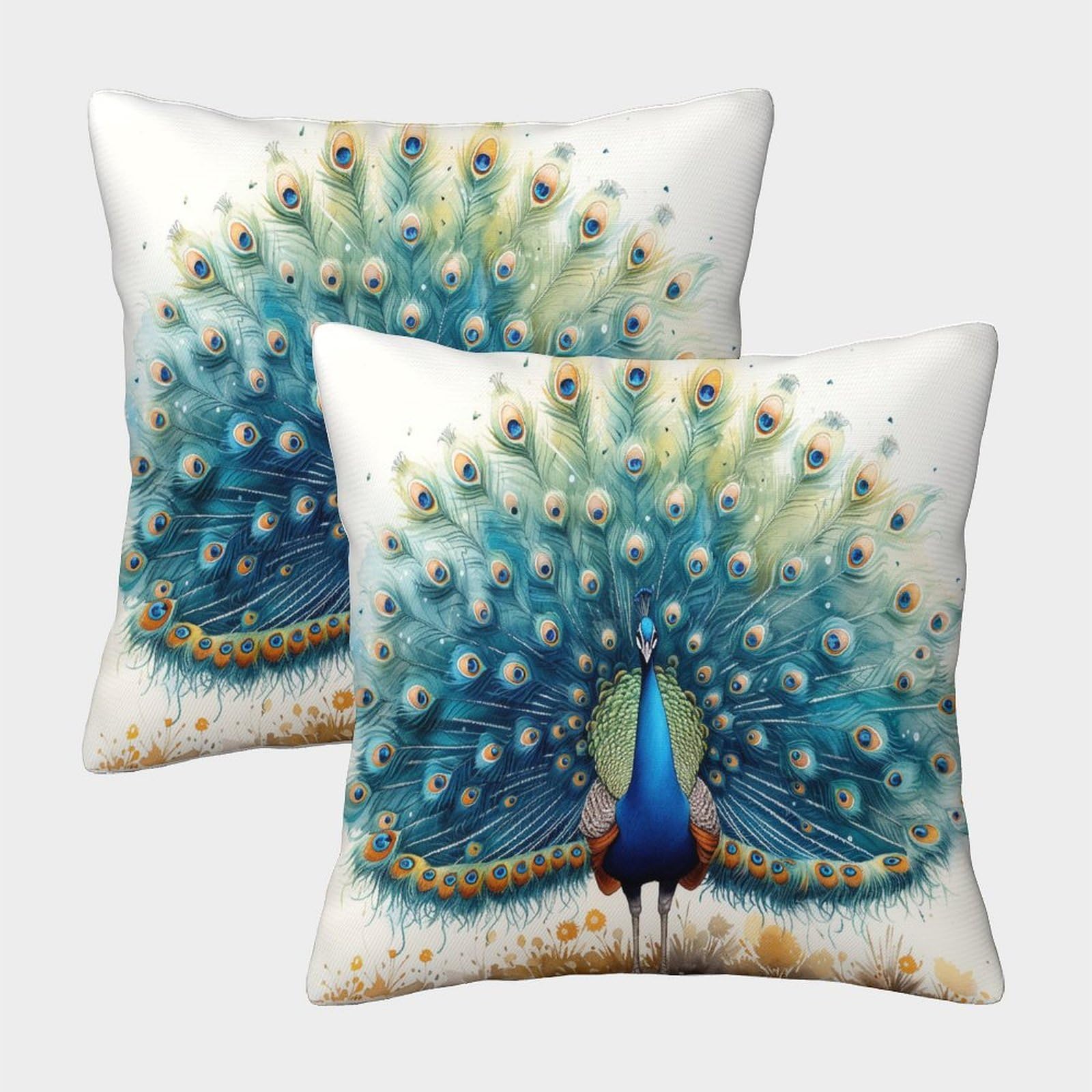 EMYXPAQM Peacock Cushion Covers Set of 2, Premium Polyester Couch Pillow Covers with Hidden Zipper, Premium Decorative Pillow Cases, for Sofa Bedroom 45x45cm