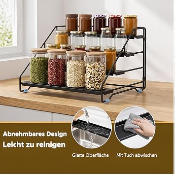 4 Tier Spice Rack Standing No Drilling Adjustable Black Width 34 cm