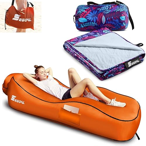 SEGOAL Tumbona inflable ergonómica y manta de camping al aire libre tapete de picnic de forro polar cálido morado silla de cama de campamento sofá