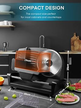 FOHERE Electric Meat Slicer 200W Deli Slicer for Home with Removable Two 7.5 Blades, 0-15mm Precision Thickness Adjustment Knob Cut Deli Food, Meat Ham Bread Fruit, Include Food Carriage, Black