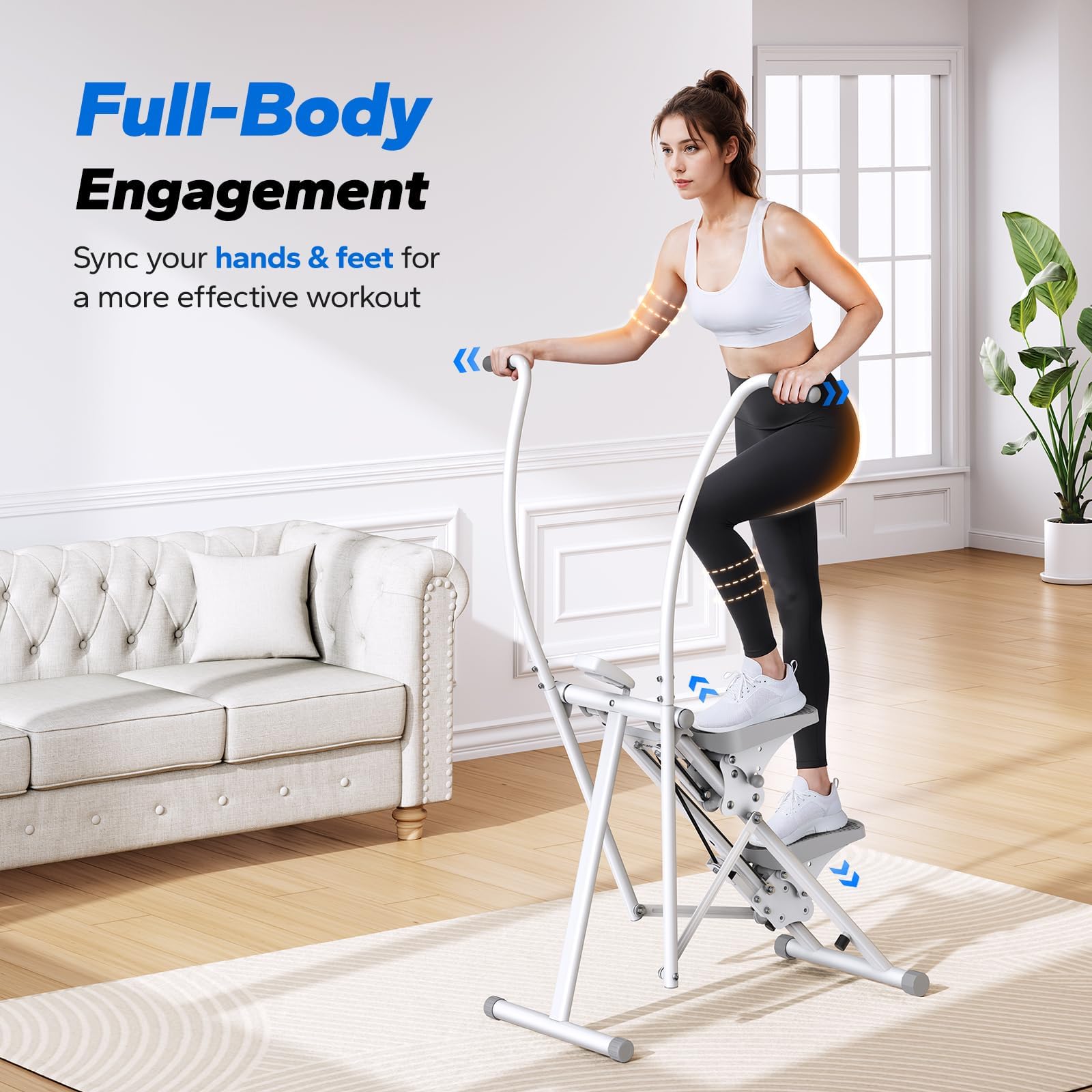 MERACH Stair Stepper, Hands & Feet Synchronized Stair Climber, Stairmaster for Full-Body Workout at Home, Compact Vertical Climber with Extended & Adjustable Pedals