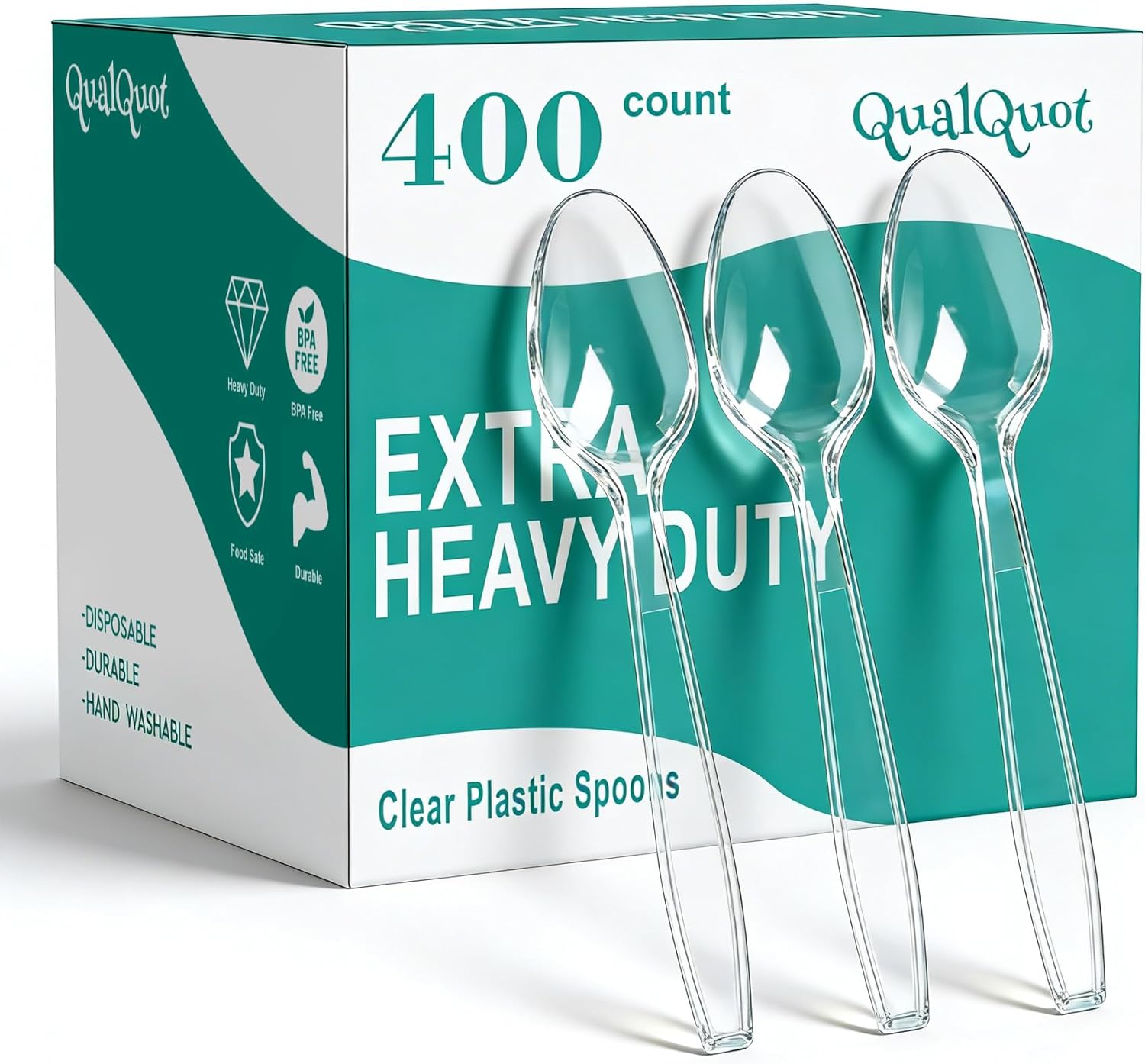 400 Count Heavy Duty Clear Plastic Spoons, Solid and Durable Disposable Spoons, BPA-Free and Heat Resistant, Premium Disposable Spoon for Daily Use and Party