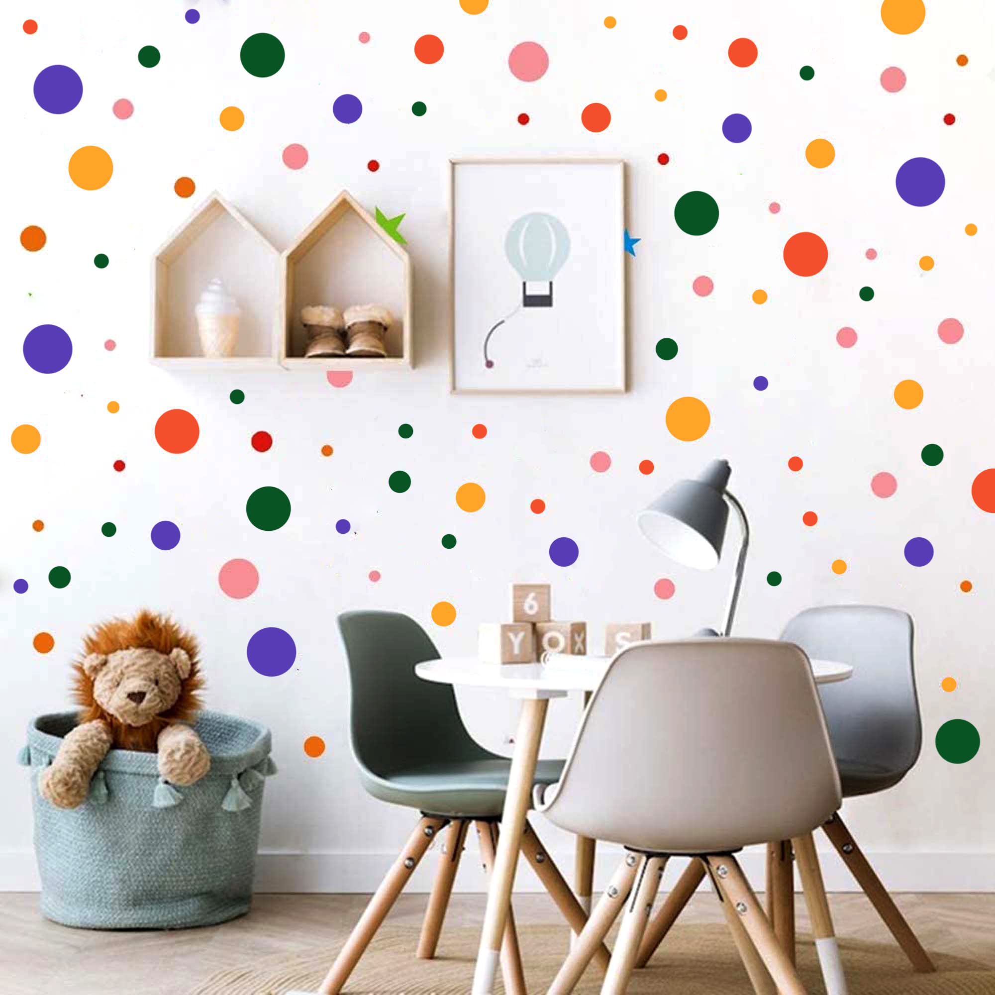 Artcraftuk Girls Gold Mix 226 Pc's Multi Color Polka Dot And Star Wall Stickers Irregular Polka Dot Stickers Decal Vinyl Wall Art Room Decor Bedroom Decor Peel And Stick Nursery Decor (Muliticoloured Polka Dots)