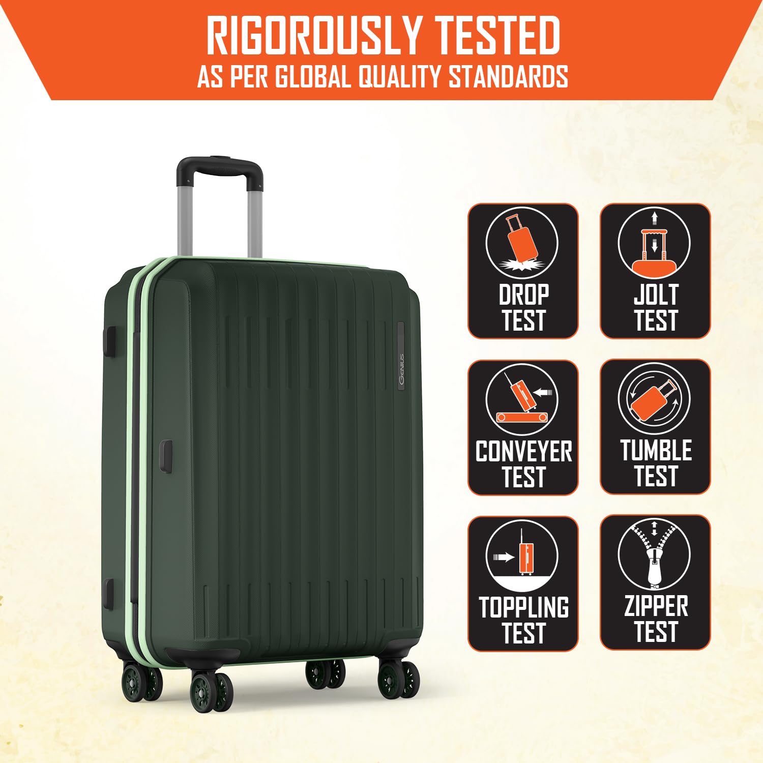 Safari Genius Alley 66cm Medium Check-in Trolley Bag Hard Case Polypropylene, 4 Spinner Wheels, 360 Degree Wheeling Luggage, Travel Bag, Suitcase for Travel, Trolley Bags for Travel, Deep Forrest — Amazon image 5