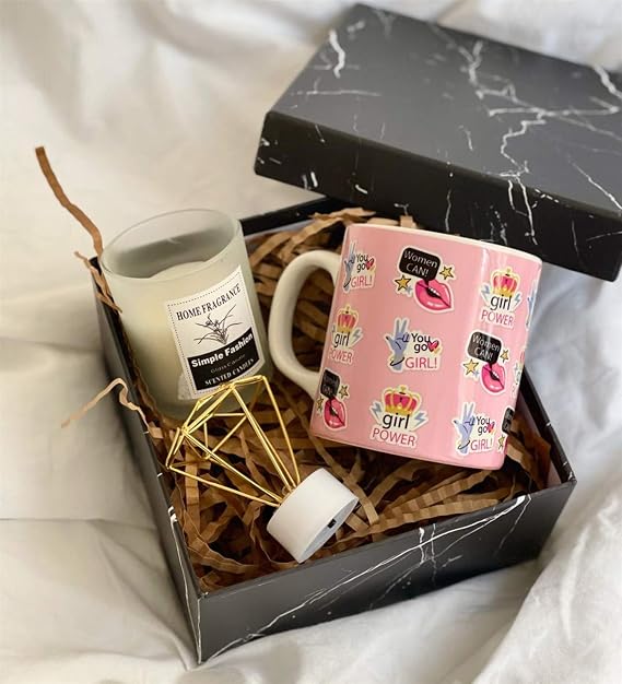 giftmoda Special Boxed Woman Can Design Mug Scented Glass Candle And Mini Diamond Lamp Gift Set