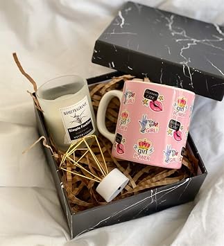 giftmoda Special Boxed Woman Can Design Mug Scented Glass Candle And Mini Diamond Lamp Gift Set