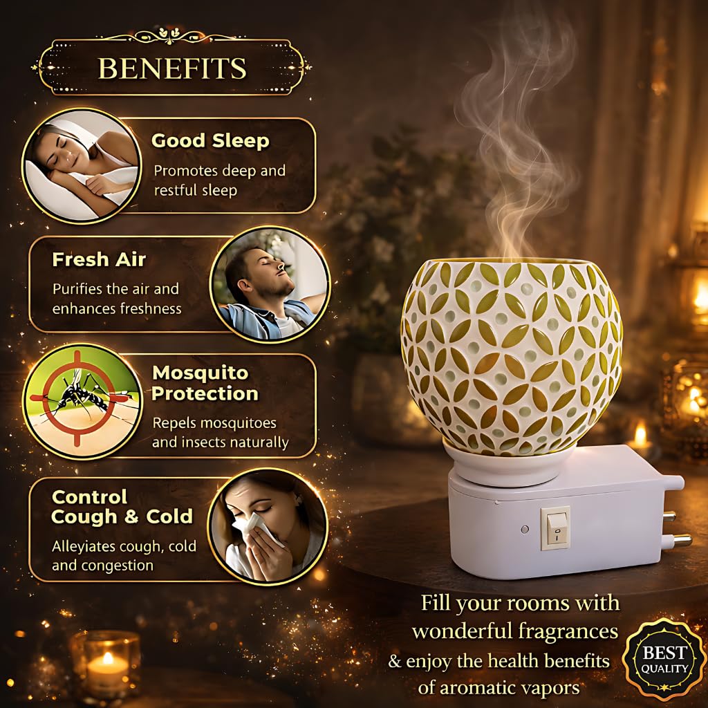 Electric Kapoor Dani with Auto Cut-Off | Smokeless Camphor Burner with Night Lamp | Glass Aroma Diffuser for Home, Mandir & Pooja Room | Loban Dhoop Dani | Spiritual Fragrance & Meditation Decor 2