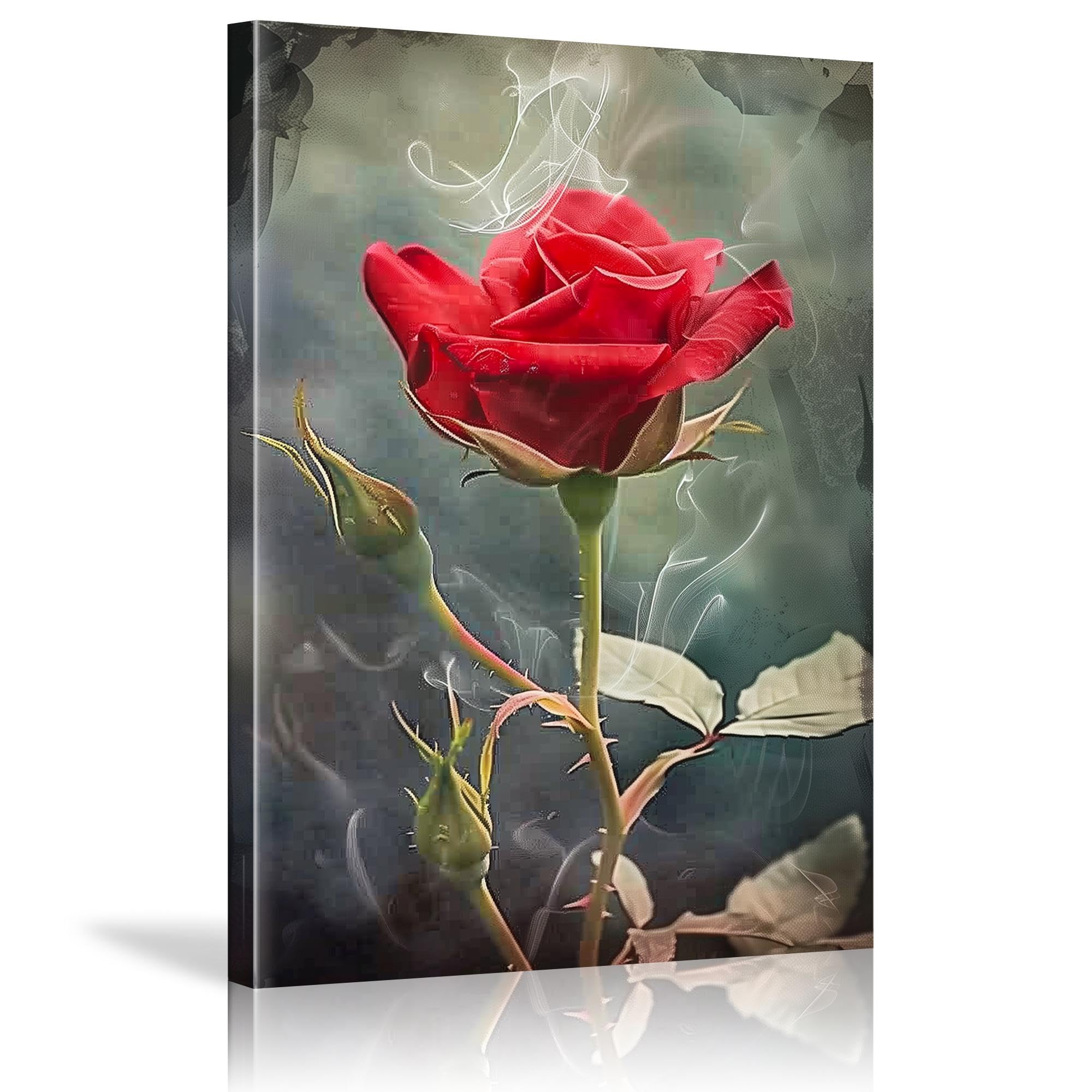 BFKJDS Leinwanddruck, Motiv: Rote Rose, Wandkunst, Schwarz-Weiß, Poster, Landliebe, Dekoration, Schlafzimmer, Badezimmer, Kunstwerk, 80 x 100 cm, gespannt und gerahmt, fertig zum Aufhängen