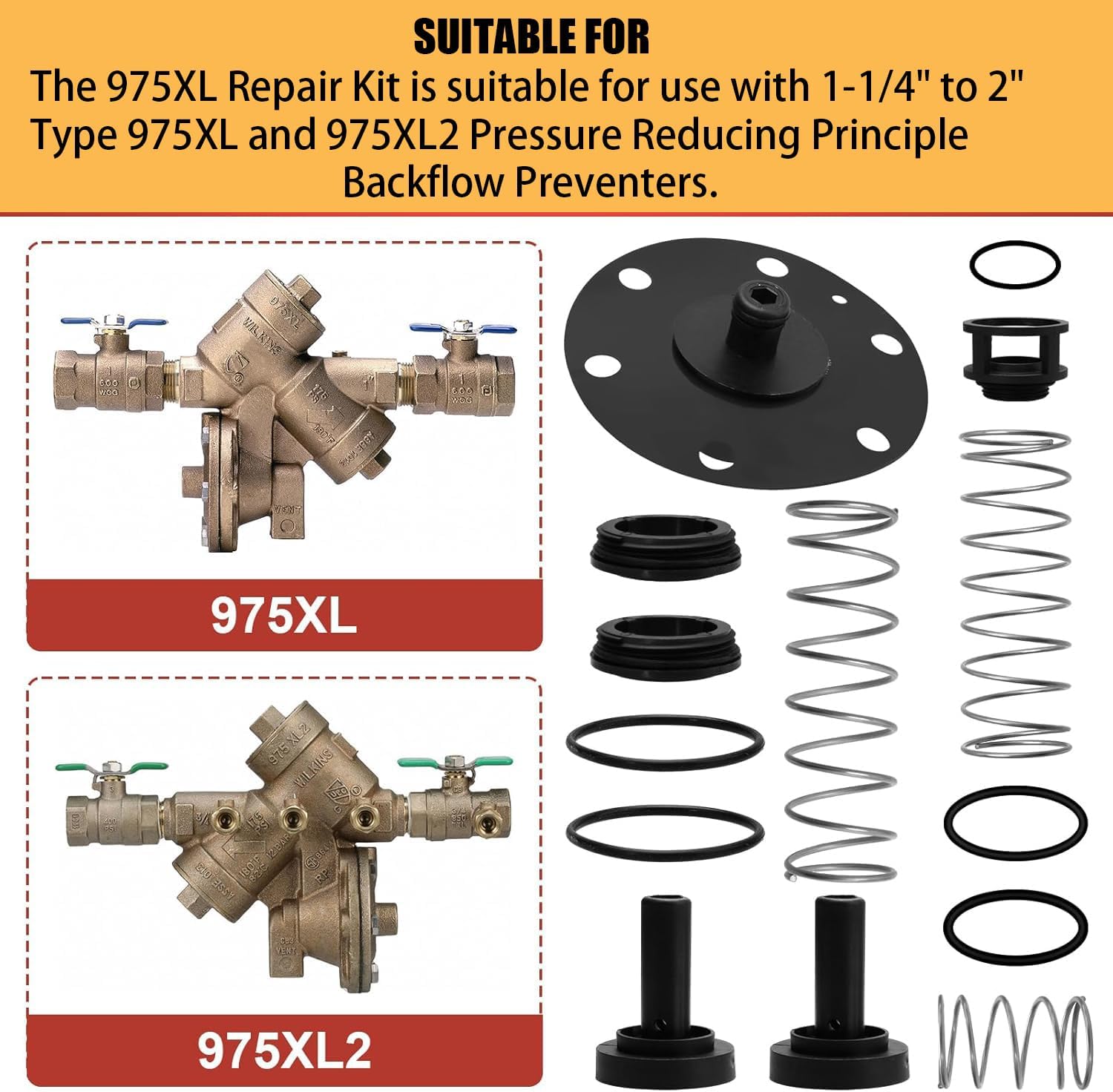 1-1/4"-2" Complete Repair Rebuild Kit/Complete Poppets, Springs and Seats Repair Kit Fits Replace for Zurn Wilkins 975XL and 975XL2 Includes Poppets, Springs, Seats and More
