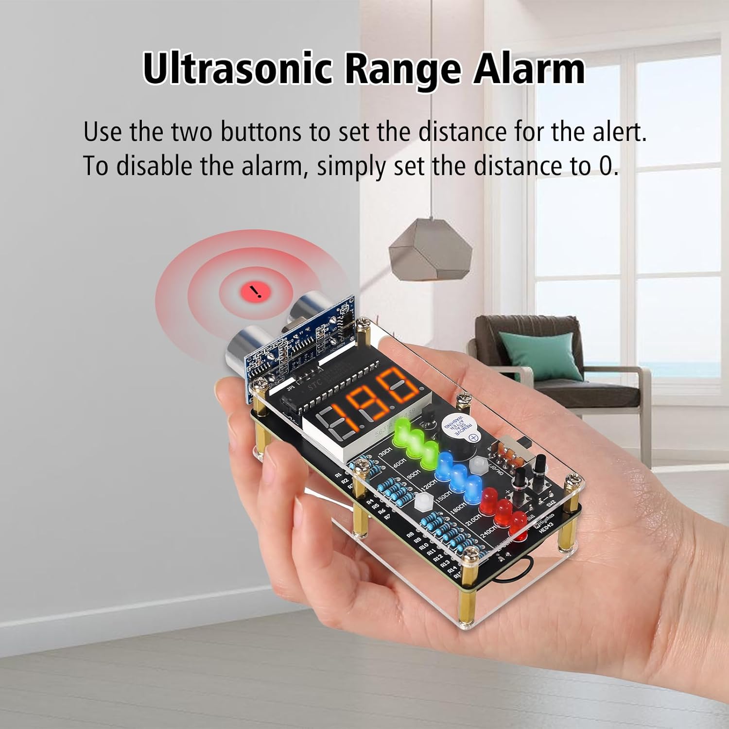 Ultrasonic Range Alarm in operation, showing alarm setting