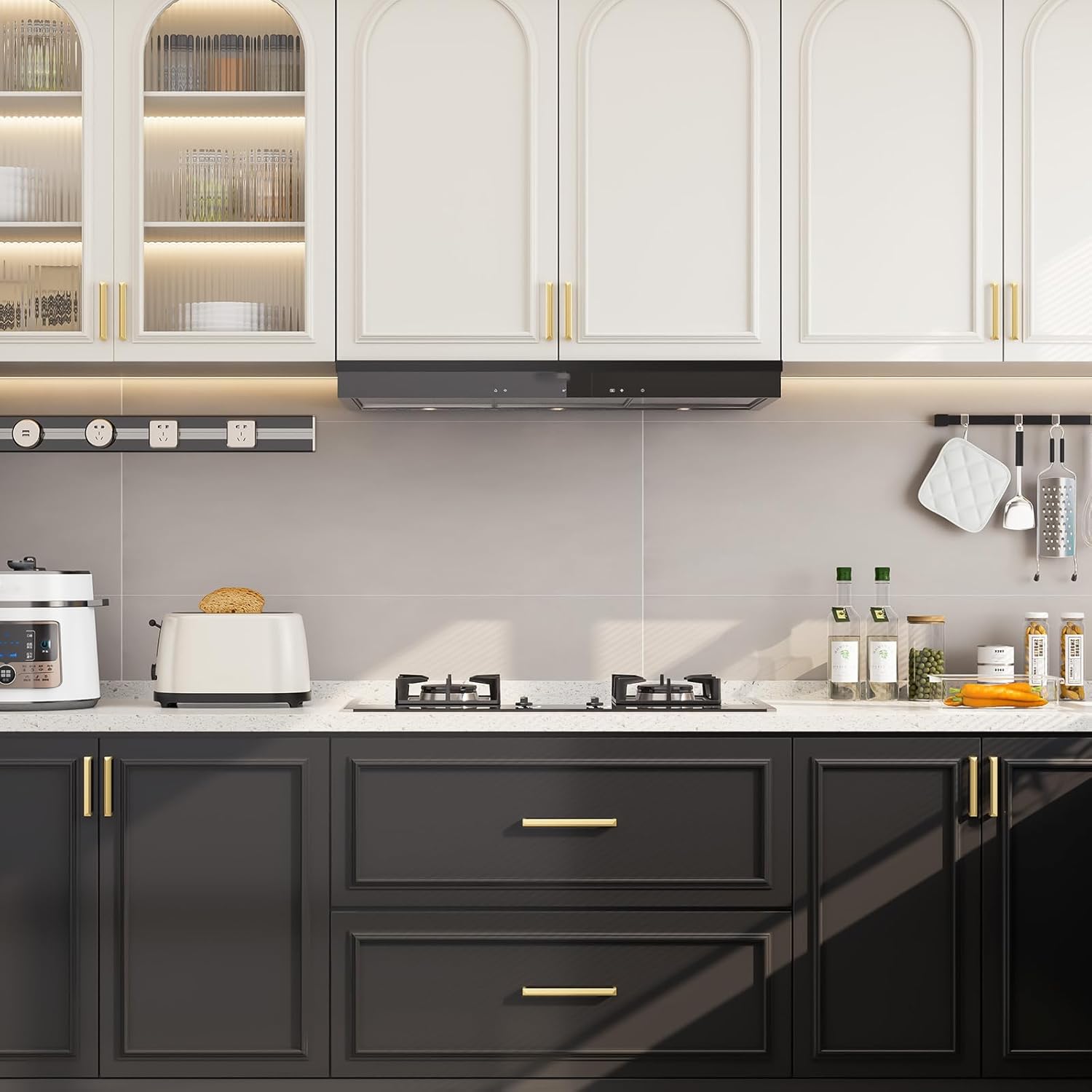 goldenwarm 4 Pack Gold Wardrobe Handles 128mm Hole Centers, Solid Brushed Brass Kitchen Cupboard Handles Zinc Alloy