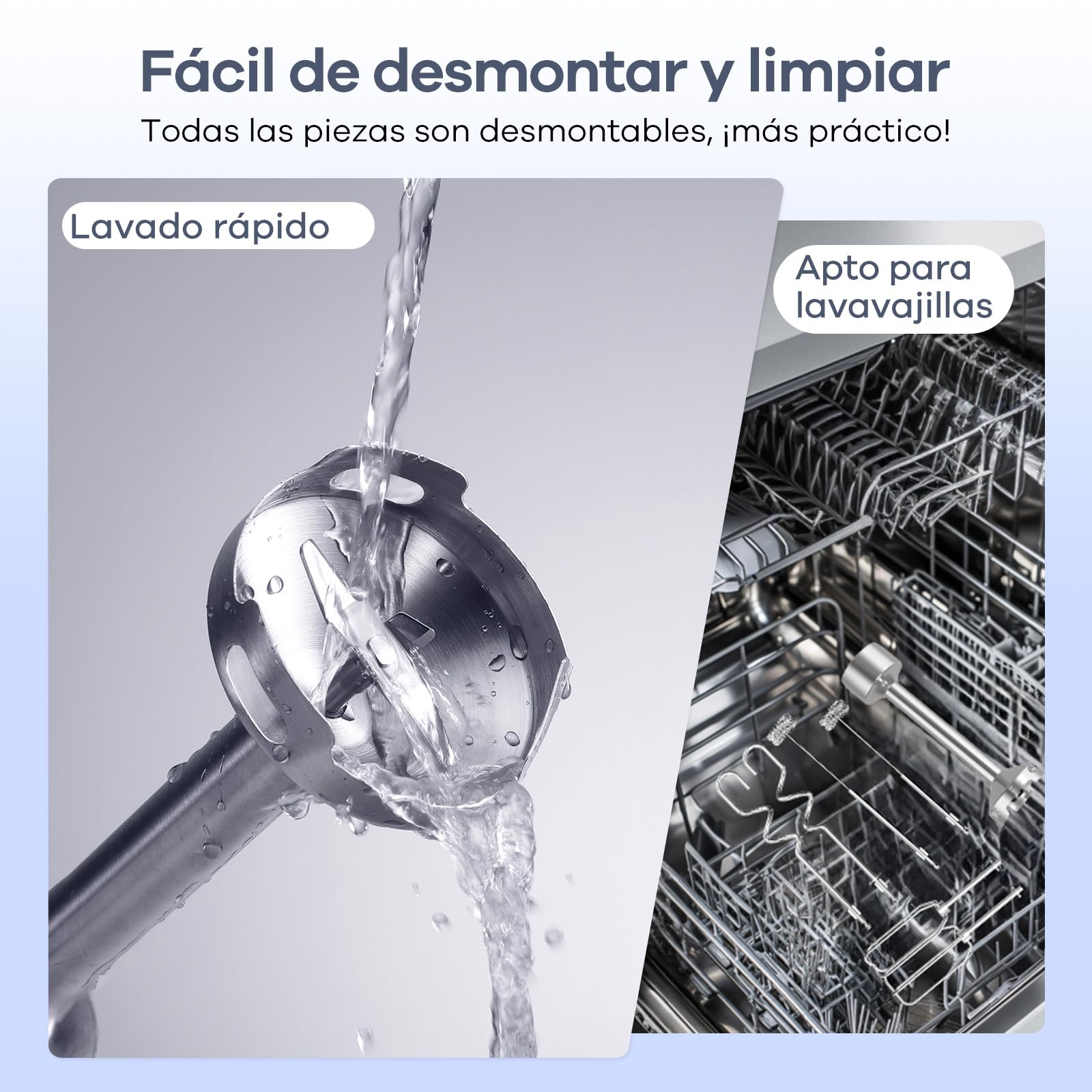 Ganiza Batidora de Mano 5 en 1, 1200 W, con control de velocidad y función turbo, Acero inoxidable e incluye picadora, batidor de varillas, espumador de leche y vaso medidor