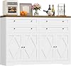 HOCSOK Sideboard, Kitchen Cabinet with 4 Drawers and 4 Doors, Kitchen Cupboard with Adjustable Shelves, Large Sideboard for Living Room, Dining Room, White, 132.7x100x39.4 cm