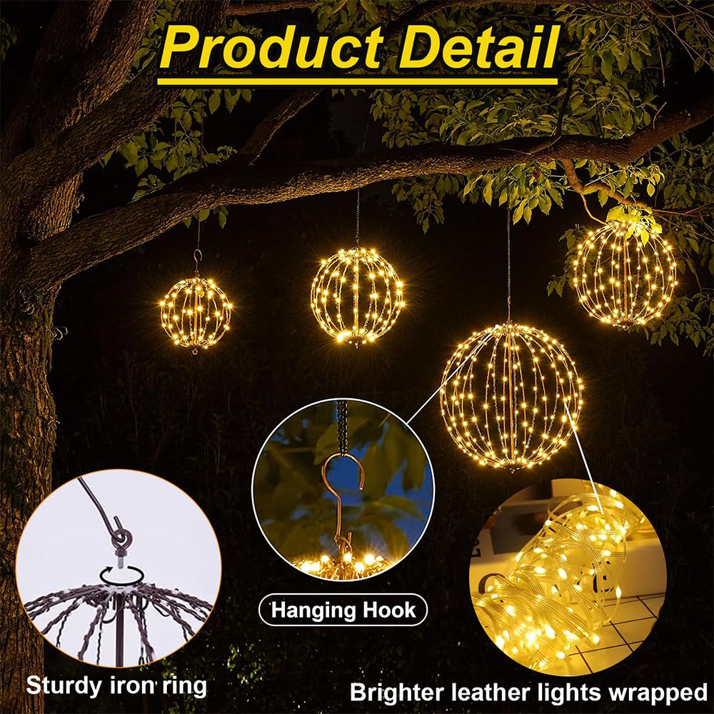 Weihnachtsbeleuchtung Außen Batterie, 30cm Hängende LED Kugel Lichter Timer 120 LED Leuchtkugel Weihnachtsdeko Outdoor 8 Modi wasserdichte für Garten Party Innen(1 Stück, Warmweiß)