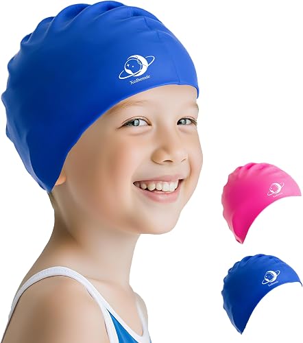 Xcdhemde® Gorro de Natación Infantil de Silicona - Gorros para Piscina Niños y Niñas - Cómodo, Suave, Ajustable y Duradero...