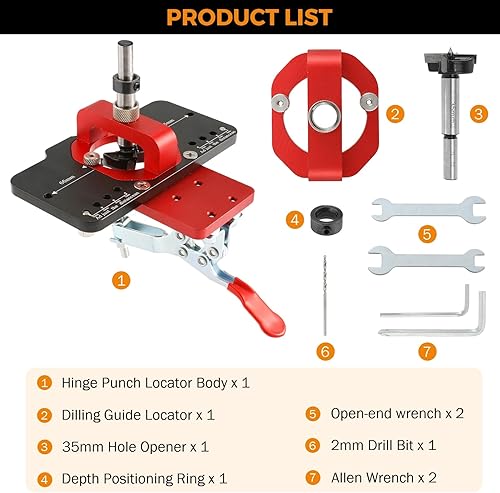 Miniatura 6 de BEAMNOVA Bisagra de plantilla de bisagra de 1.378 in,Perforación Agujero Puncher Bisagra Jig Guía de Taladro Localizador,Plantilla de bisagra de