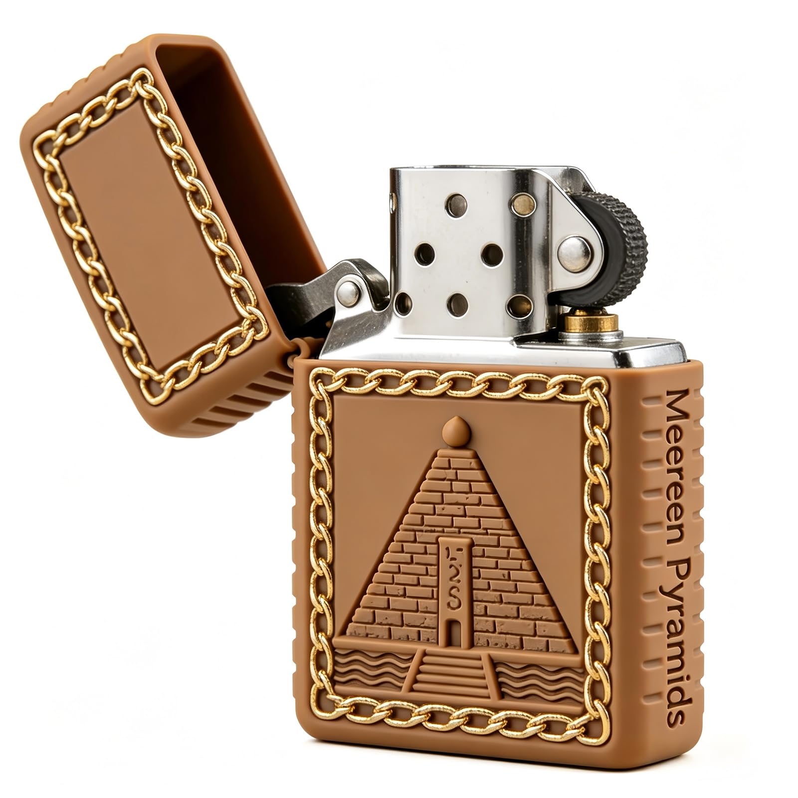 Vintage Pyramids Carved Trench Kerosene Lighter Reusable Flip Top Wheel Grinding Lighter for Daily Use (D)