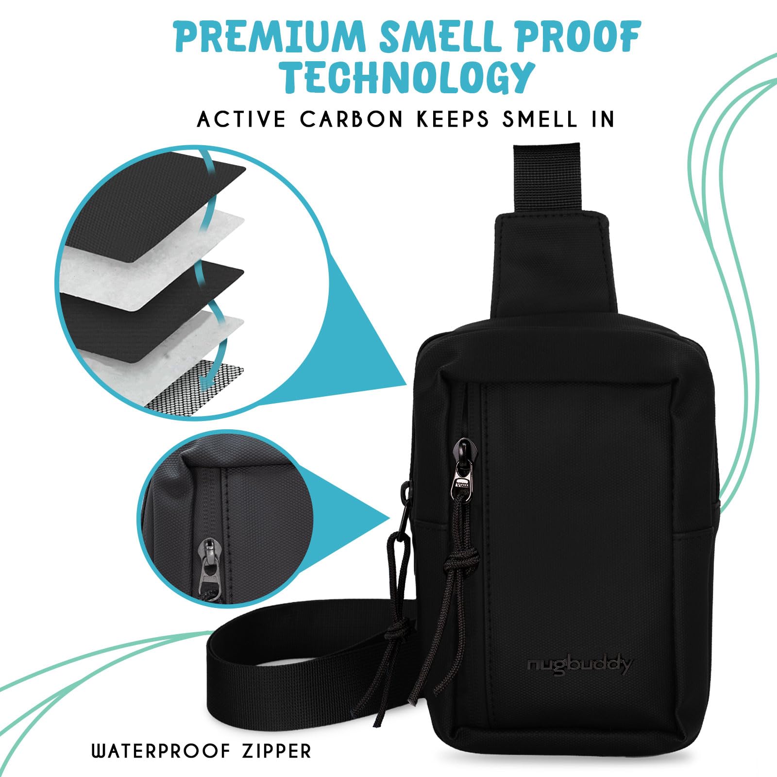 Bolsa a prueba de olores | Contenedor cruzado | Accesorio discreto de almacenamiento de hierbas | Mini bolsa bandolera forrada de carbono | Bolsa de viaje pequeña | Esenciales minimalistas | 3
