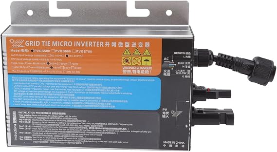 Solar Micro Inverter Grid Tie, AC 220V Solar Grid Tie Micro Inverter 1860V DC to AC Convert Device Aluminum, Solar & Wind Power Inverters (PVGS-500W(18-60V)-AC220V)
