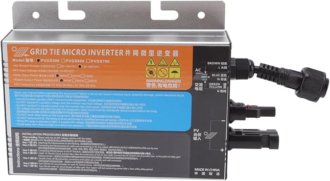 Solar Micro Inverter Grid Tie, AC 220V Solar Grid Tie Micro Inverter 1860V DC to AC Convert Device Aluminum, Solar & Wind Power Inverters (PVGS-500W(18-60V)-AC220V)