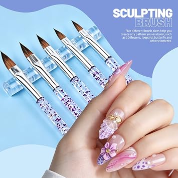Teenitor Nail Art Tools Set, 23 Pcs Nail Art Brushes, 5 Pcs Nail Dotting Tool, 2 Set of Nail Stand, 100 Pcs Double-Sided Adhesive Tabs, Nail Art Palette, Brushes Holder, Purple