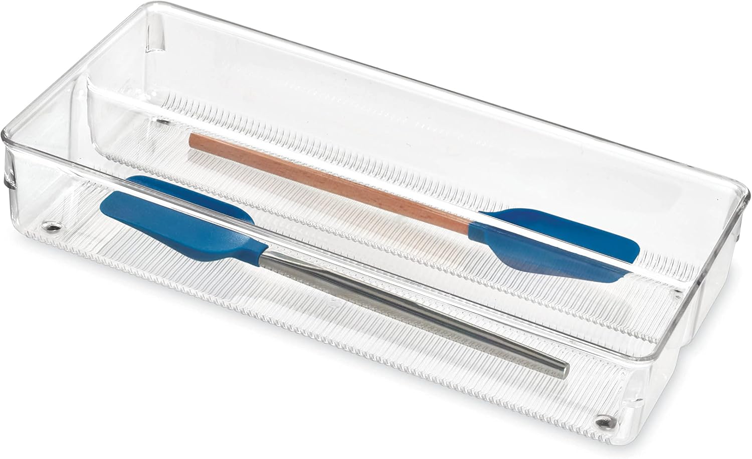 iDesign Linus Twin Kitchen Drawer Organizer for Silverware, Spatulas, Gadgets - 6" x 12" x 2", Clear