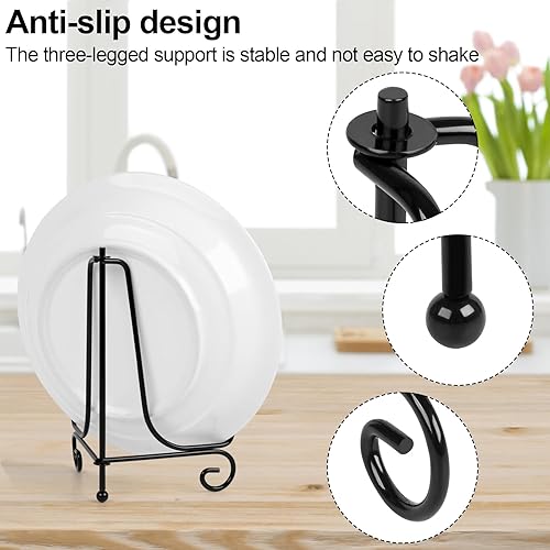 Miniatura 3 de vivinin Paquete de 6 soportes de placa para exhibición, soporte de placa de 4 pulgadas, soporte de marco de metal, soporte de marco y obras de arte,