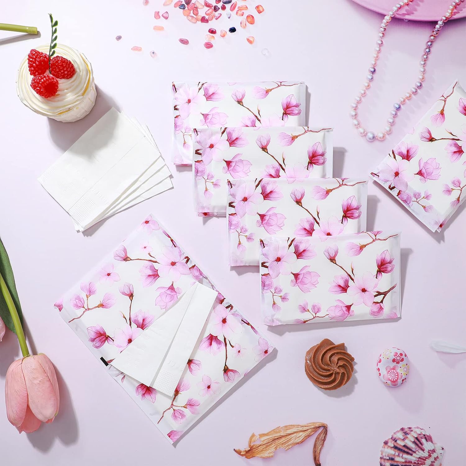 Geyee 50 Packs Tissue Travel Size Facial Paper Napkins Travel Packs Disposable Pocket Tissues for Wedding Guest Traveling School Purse Home Supplies, 500 Sheets 3 Ply(Pink Magnolia) - Image 4