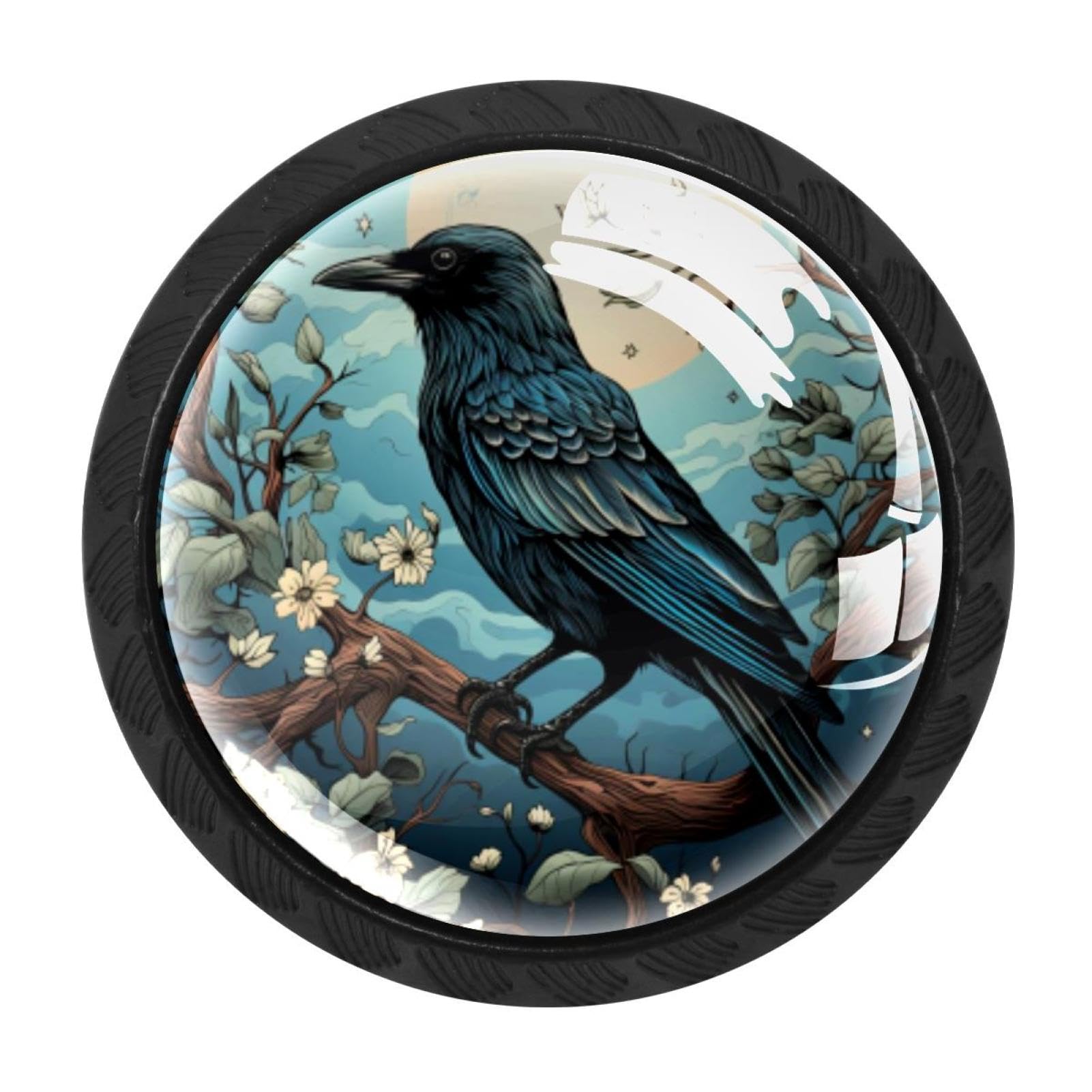 Chenzzzz Multicolored 09 4 Pieces Round Cabinet Knobs Rustic Dresser Knobs, Drawer Cupboard Wardrobe Cabinet Pulls Handles Hardware For Home Kitchen Furniture, Crow