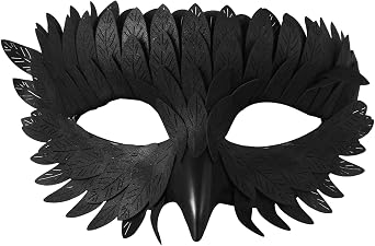 Arocnent Raven Half Face Bird Mask for Adults Iridescent Feather Masquerade Mask with 3D Beak - Halloween Cosplay
