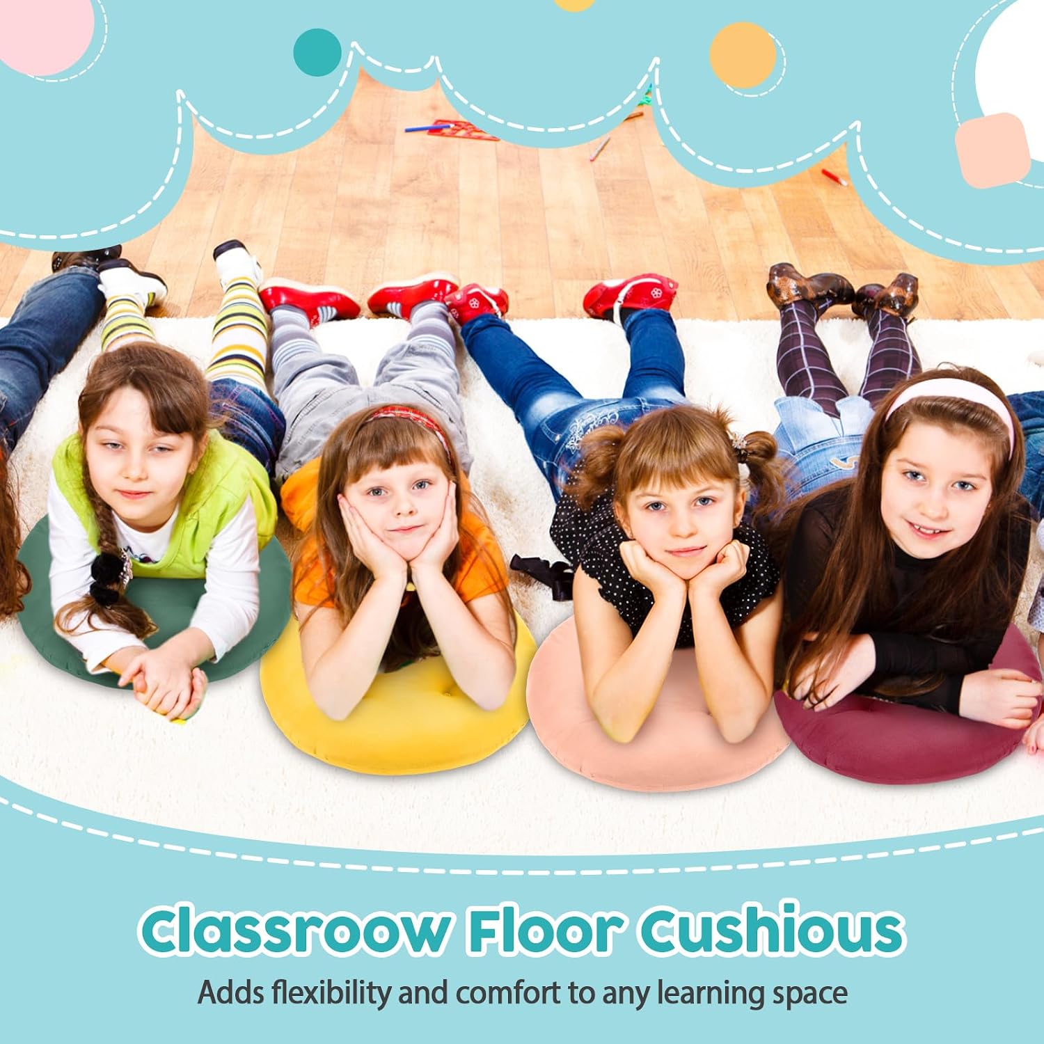 CroBlissful 8 Pcs 16 Inch Floor Cushions for Kid Classroom, Neutral Color