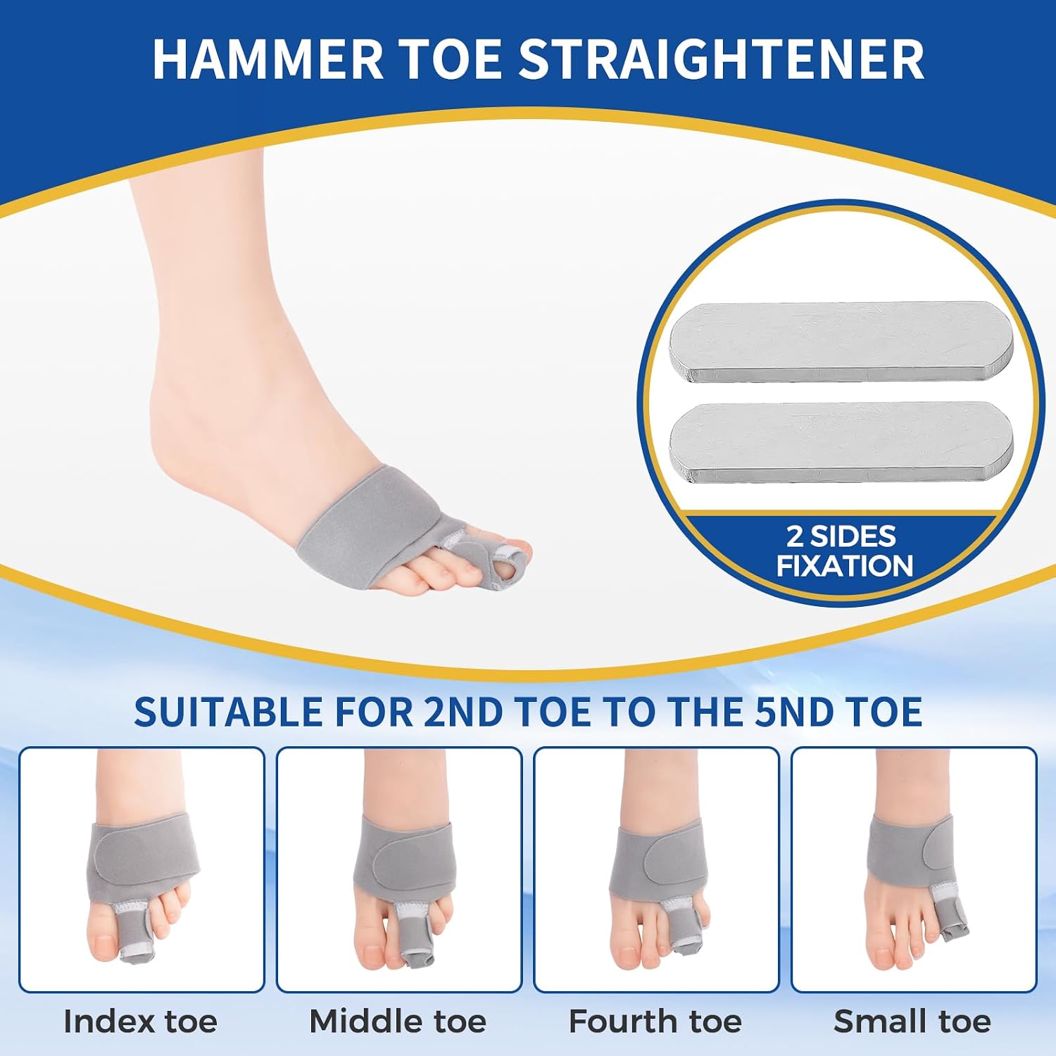 Hammer Toe Corrector & Toe Straightener for Women & Men – Adjustable Toe Splint for Hammer Toe, Curled & Bent Toes, Aluminum Support Toe Brace, Day & Night Toe Corrector for Pain Relief (TP-G-L, Gray)