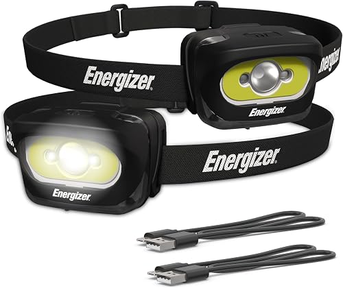 Energizer LED Rechargeable Headlamp (2-Pack), Black, LED Headlamp with Red Light Option, USB Charging Cables Included, Black