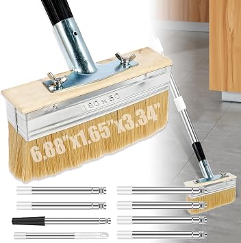 Deck Stain Brush with 67 Long Handle, 8-Section Adjustable Extension Pole | Boar and Wire Blend Bristles, Limewash Paint Brush for Deck, Fence, Door, Cabinet - for DIY Painting Projects
