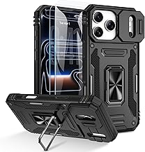 Doeshine Case for iPhone 17 Pro with 2 Screen Protector, [Military Protection], Ring Holder and Slide Camera Cover, Anti-Shock Case for iPhone 17 Pro (Black)