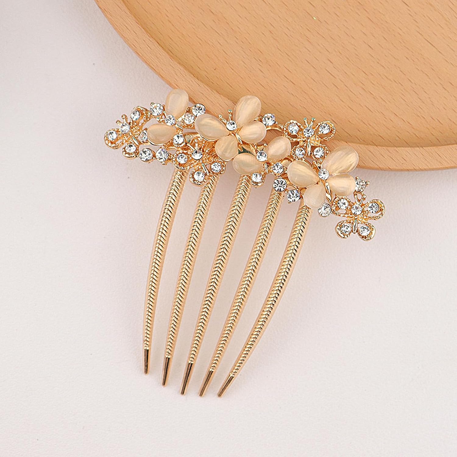 2 Pcs Rhinestones Butterfly Hair Side Combs Bride Crystal Hair Combs Clips for Women Girls Long Teeth Hair Clips Hair Accessories for Wedding Party Daily (B-Silver Gold) image 3