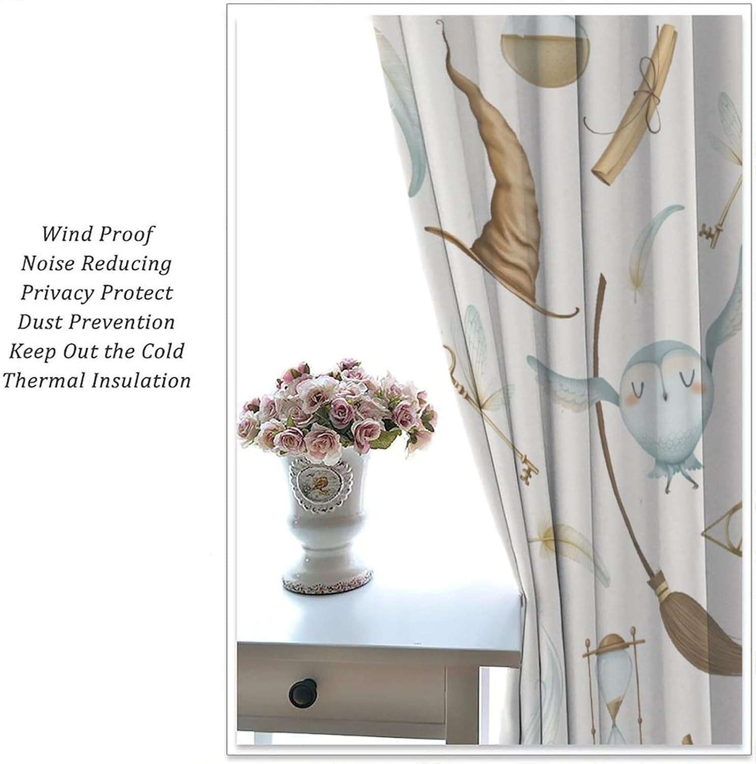 Kids Witchy Magical Blackout Curtains,Cute Book Hat Wizard Mysterious Owl Magical Pattern Drapes Window 2 Panel Rod Pocket Curtain for Girls Boys Bedroom Living Room Decor 21" W X 54" L