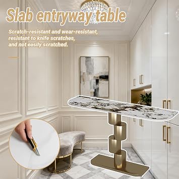 Modern Entryway Table With Metal Base Marble Console Tables For Entryway Narrow Long Sofa Tables For Living Room Hallway(Black,90 * 30 * 80cm/35 * 11 * 31in)