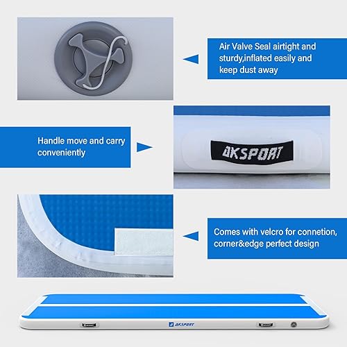 Miniatura 12 de AKSPORT - Colchoneta inflable para gimnasia, con bomba de aire, para el hogar, acrobacias, gimnasio, entrenamiento, animación, parkour, playa, Negro