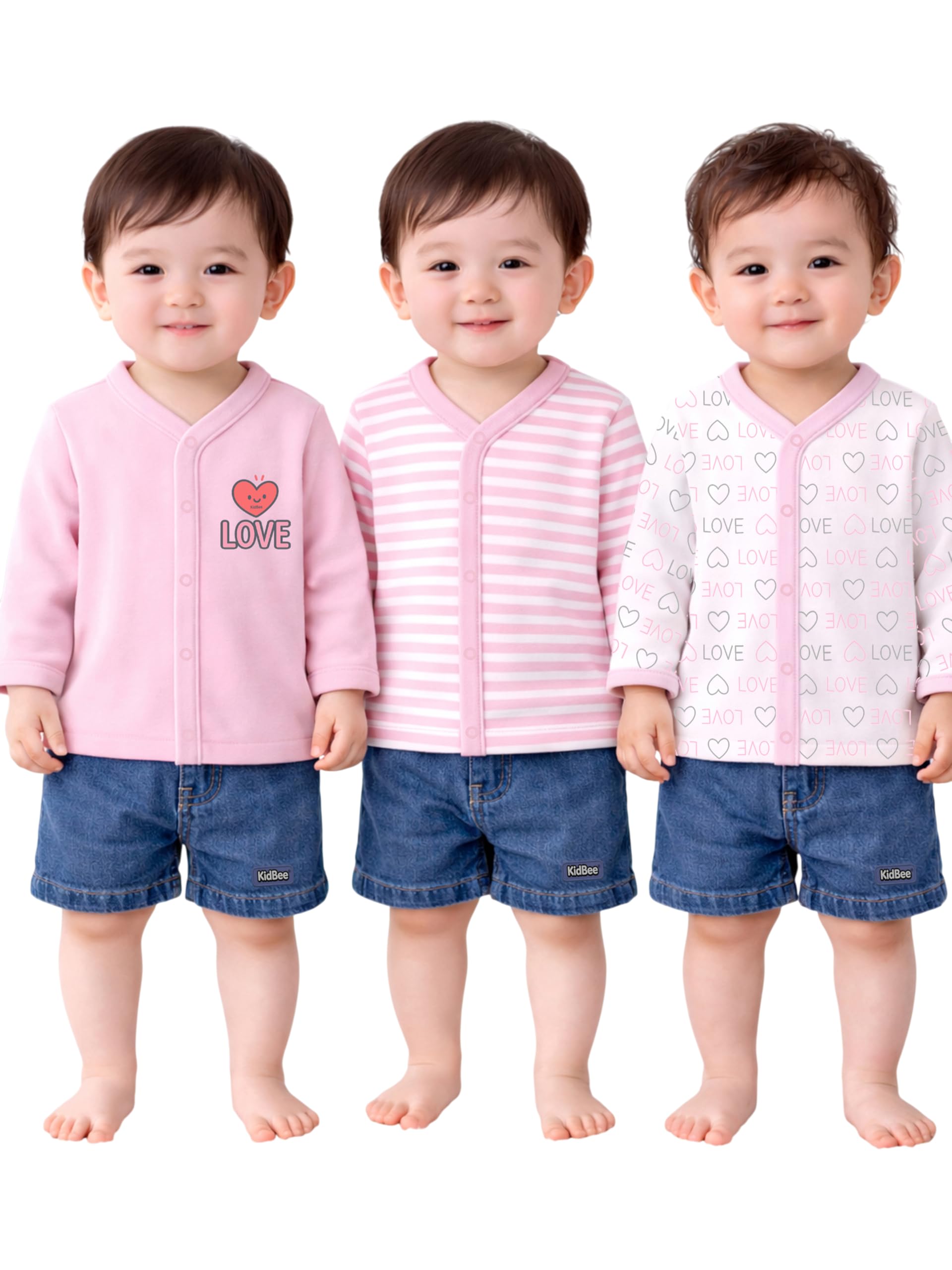 kidbee Baby Cotton Jabla Top Set for Boys & Girls, Front Open, Full Sleeves, Multicolor, Pack of 3-picture-6
