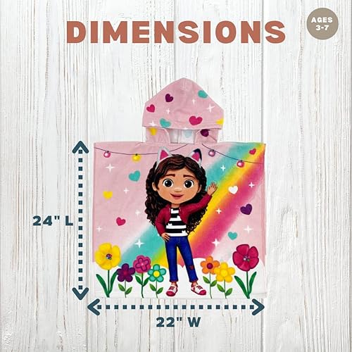 Miniatura 3 de Franco DreamWorks Gabbys Dollhouse - Toalla con capucha para niños playa piscina baño campamento 24 x 22 pulgadas cubierta de algodón absorbente