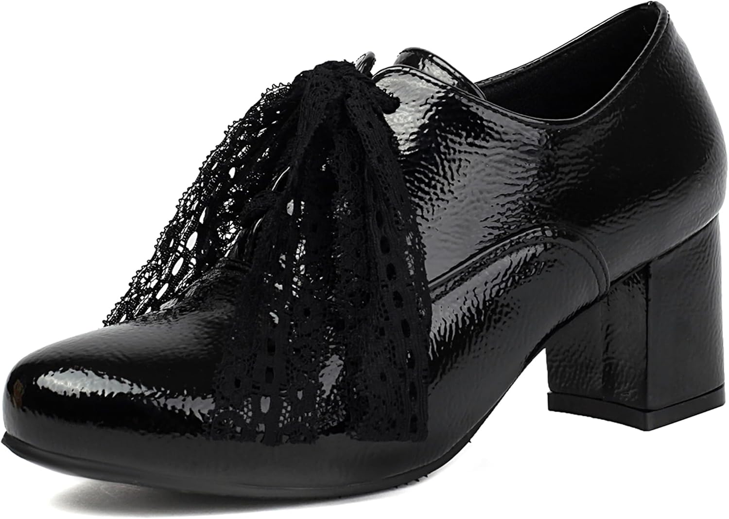 Patent Derby Women Lace Up Block Heel Oxford