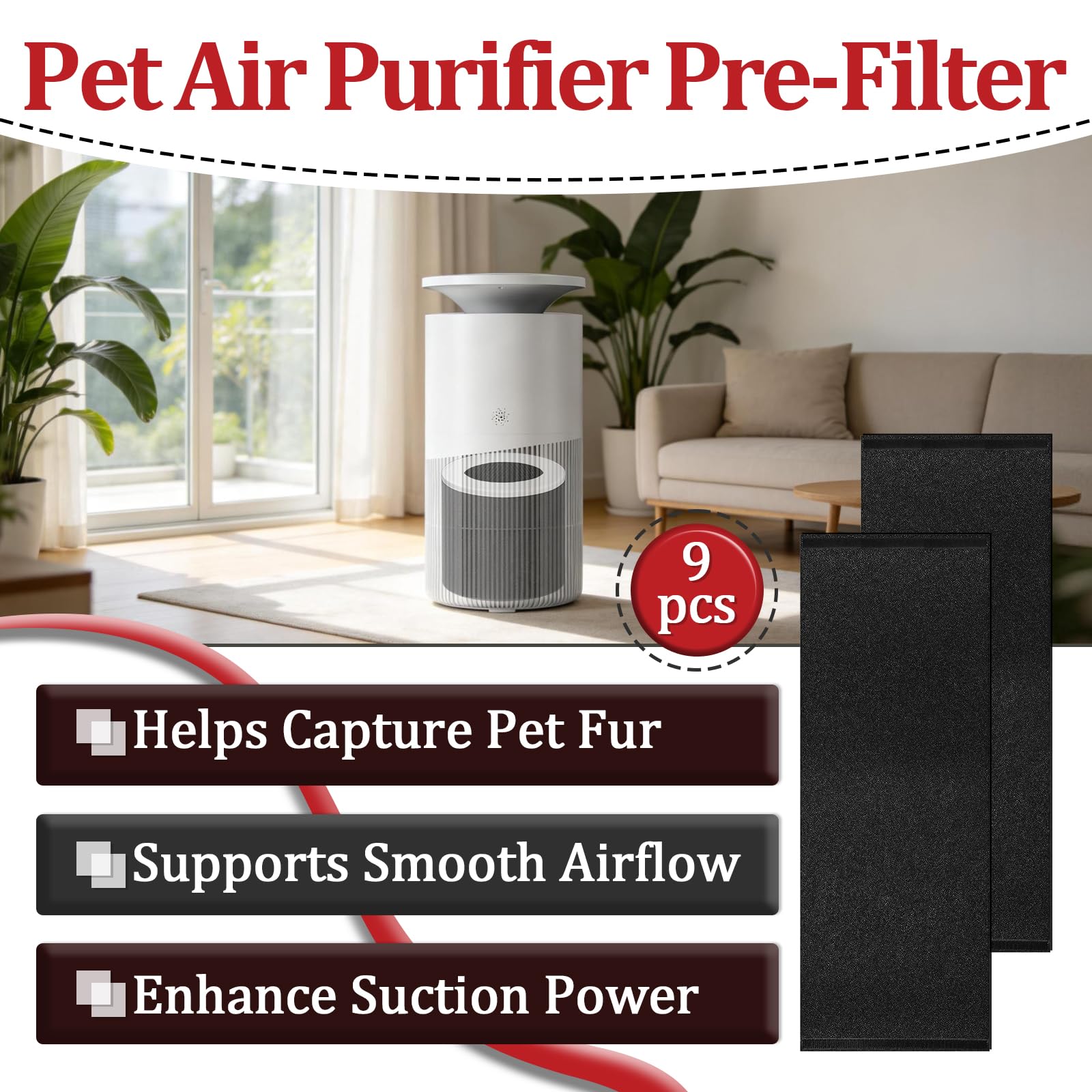 9 filtros de repuesto KJ02 compatibles con purificador de aire Dhyala, filtro electrostático de algodón de alta densidad para partículas grandes y pelo de mascotas, filtración de alta eficiencia