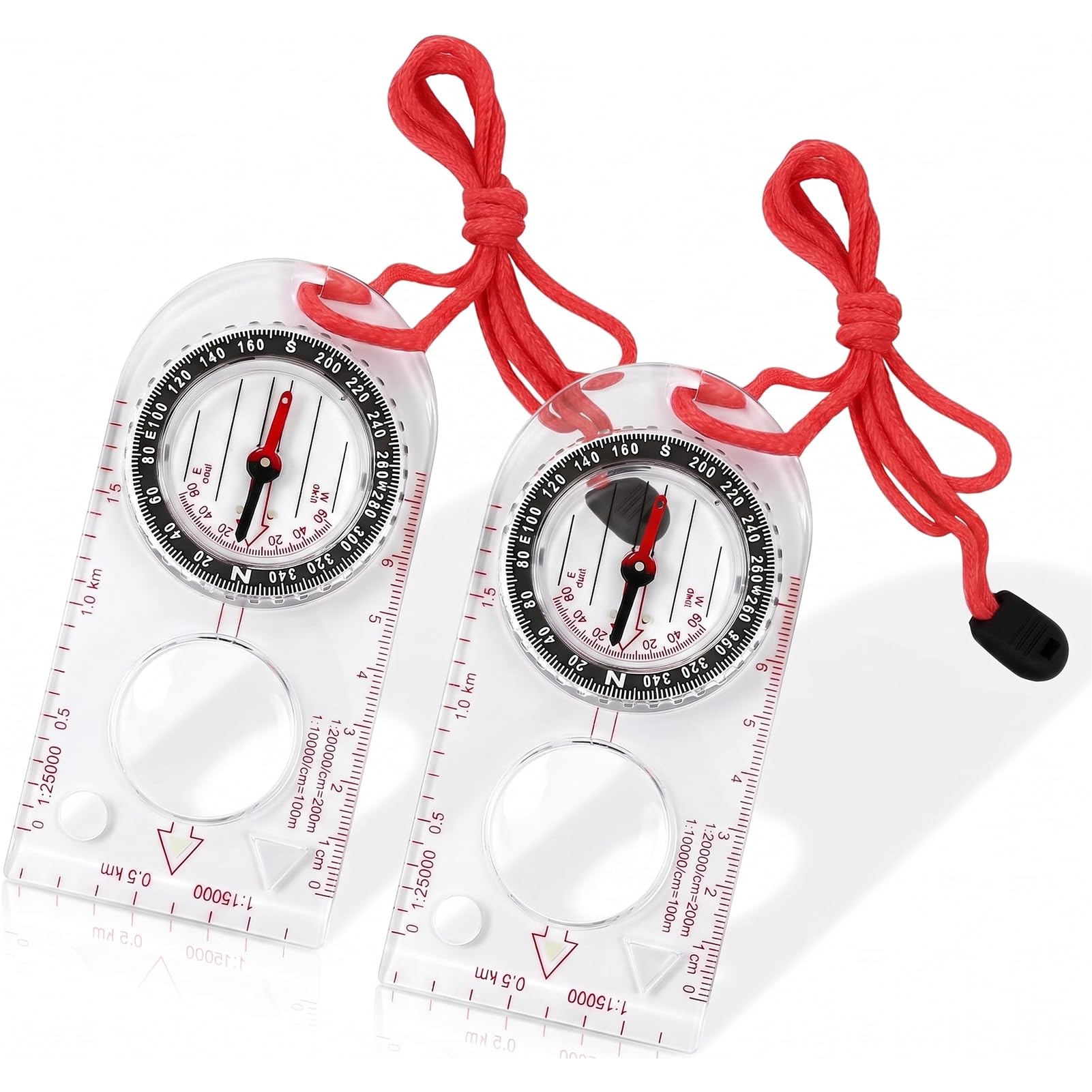 2PCS Boussole,Boussole Randonnée,BoussoleMilitaire avec Déclinaison Réglable,Boussole de Navigation Transparente,Boussole d'orientation,Il Convient à La Randonnée,Au Camping Et Aux Sports De Plein Air