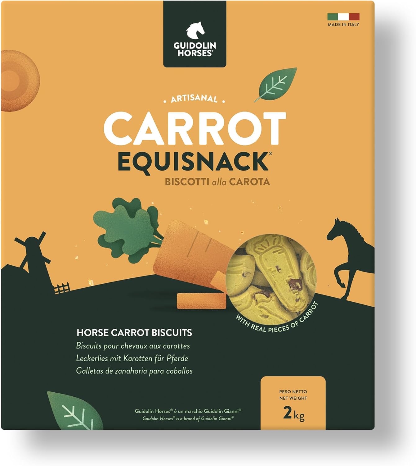 Carrot Treats for All Classes of Horses with Real Fruit Pieces, No Sugar Added, Handmade in Italy - 4,40 LB