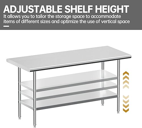 Miniatura 2 de GANACISER Mesa de acero inoxidable para preparación y trabajo, mesa comercial resistente con estante inferior para restaurante, hogar, hotel y
